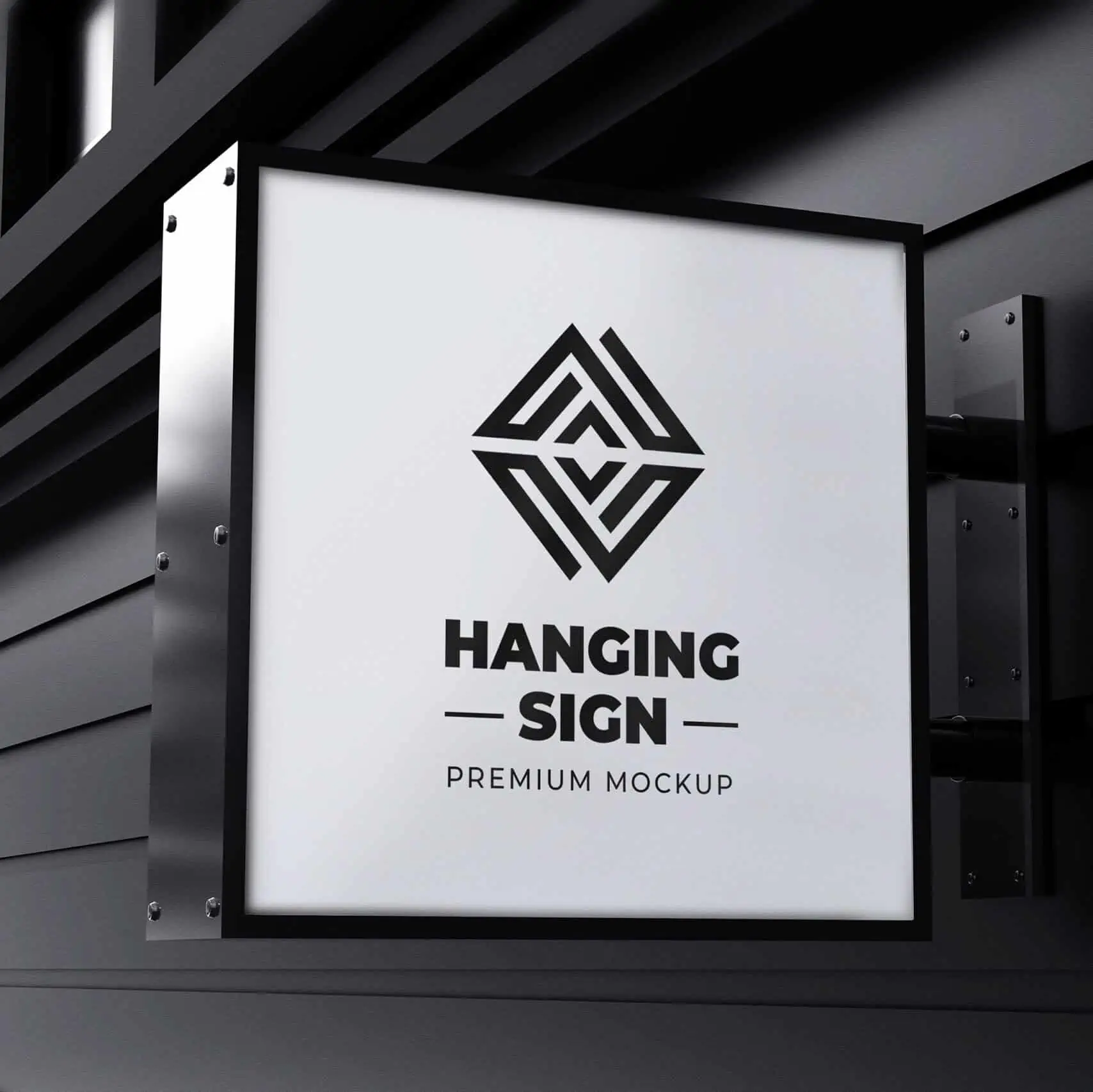 Hanging Sign Mockup Outdoor Square Neonbox Black White