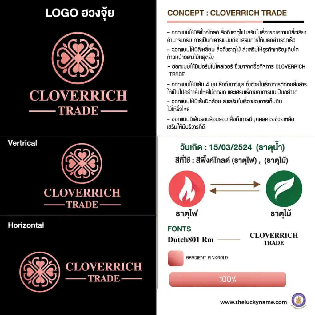 ตัวอย่างชื่อบริษัทมงคล บริษัท CLOVERRICH TRADE